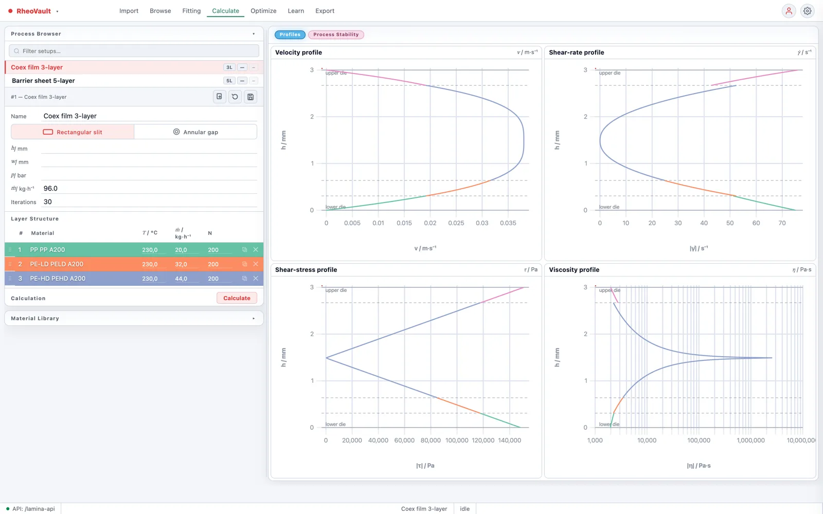 Multilayer extrusion simulation